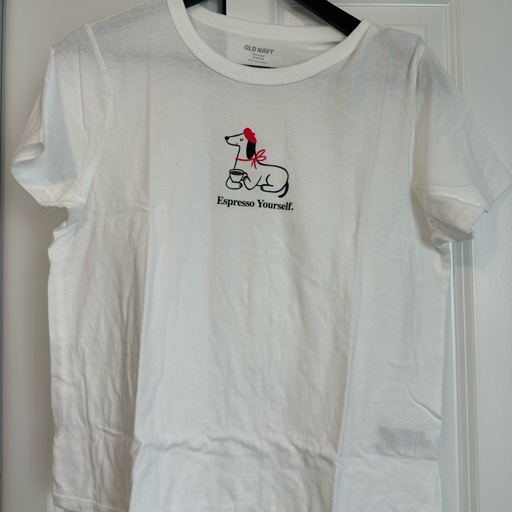 Old Navy White Women's PETITE Dachshund T-Shirt NWT